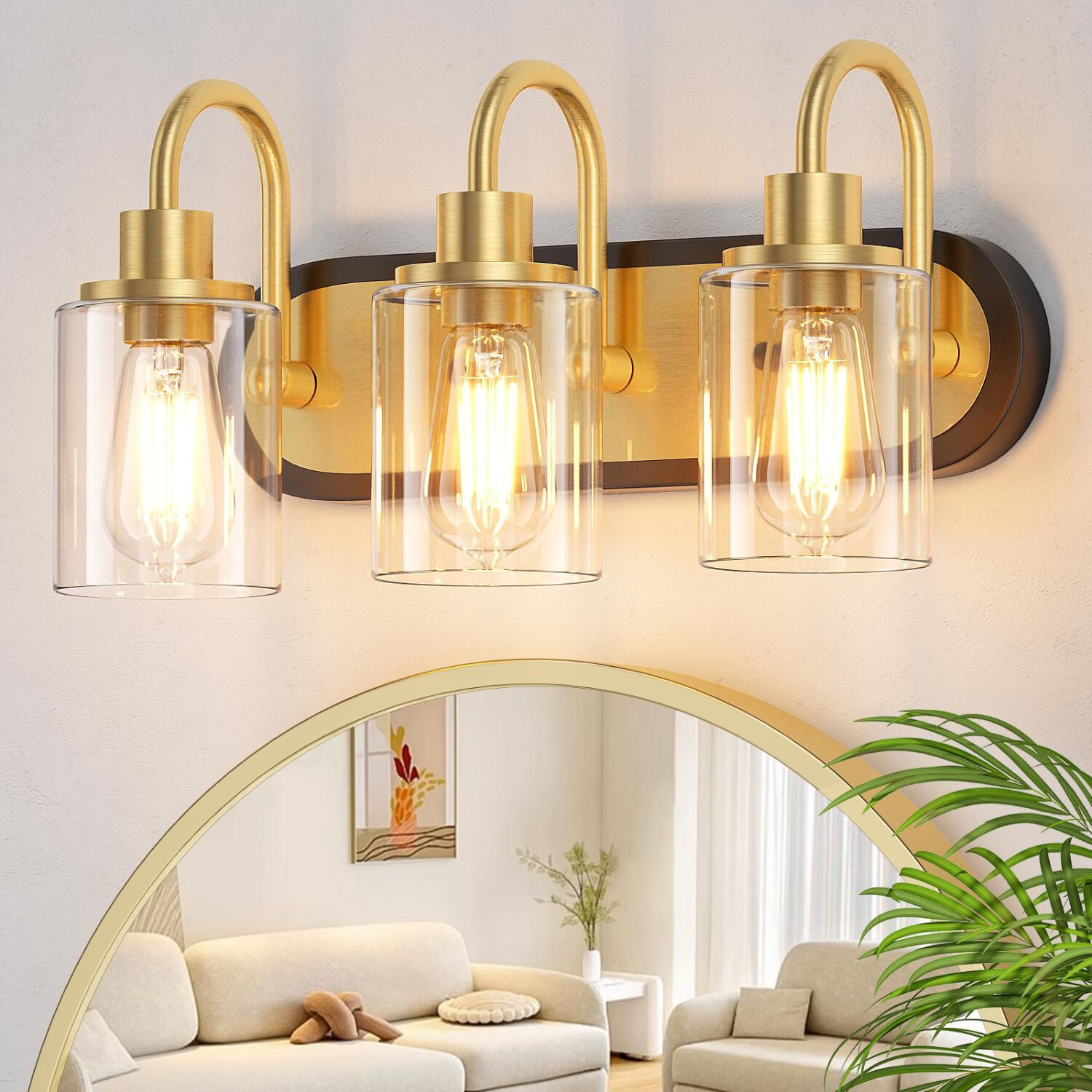 Mercer41 3-Light Vanity Light, Mid Century Bathroom Light Fixtures Over ...
