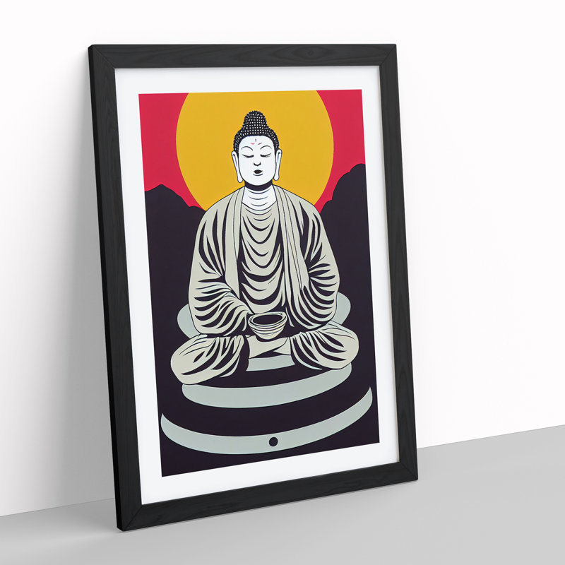 Buddha by Setting Sun 1 Piece Single Picture Frame Wall Art, 46cm H x 34cm W x 2cm D, Black