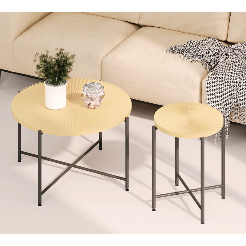 Ensemble de table basse et de table de bout charmante avec effet imperméable, Bois naturel