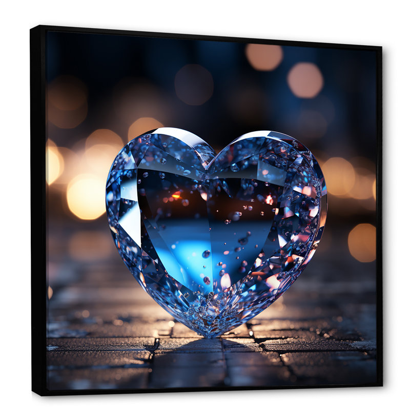 «Blue Neon Heart Shape - Abstract Shapes», impressions d'art mural FL107253, Noir, H 30 po x l 30 po x P 1 po