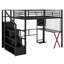 Lit mezzanine en métal avec poste de travail intégré, garde-robe, escalier de rangement et DEL-1259341264-1259341265