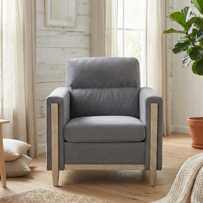 Modern Accent Sofa with Velvet Upholstery and Solid Wood Legs
