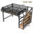 Full Metal Loft Bed with Storage Stairs, Built-in Wardrobe, Shelves, USB Ports, and LED Lights, Natural Wood-402823243-402823247