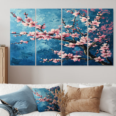 Lakendra - art mural fleur de cerisier 4 pièces
