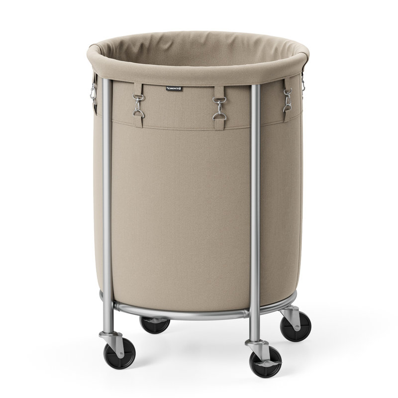 Laundry Basket With Wheels, Rolling Round Heavy-Duty Laundry Hamper Cart With Steel Frame And Removable Bag, 2 Locking Wheels