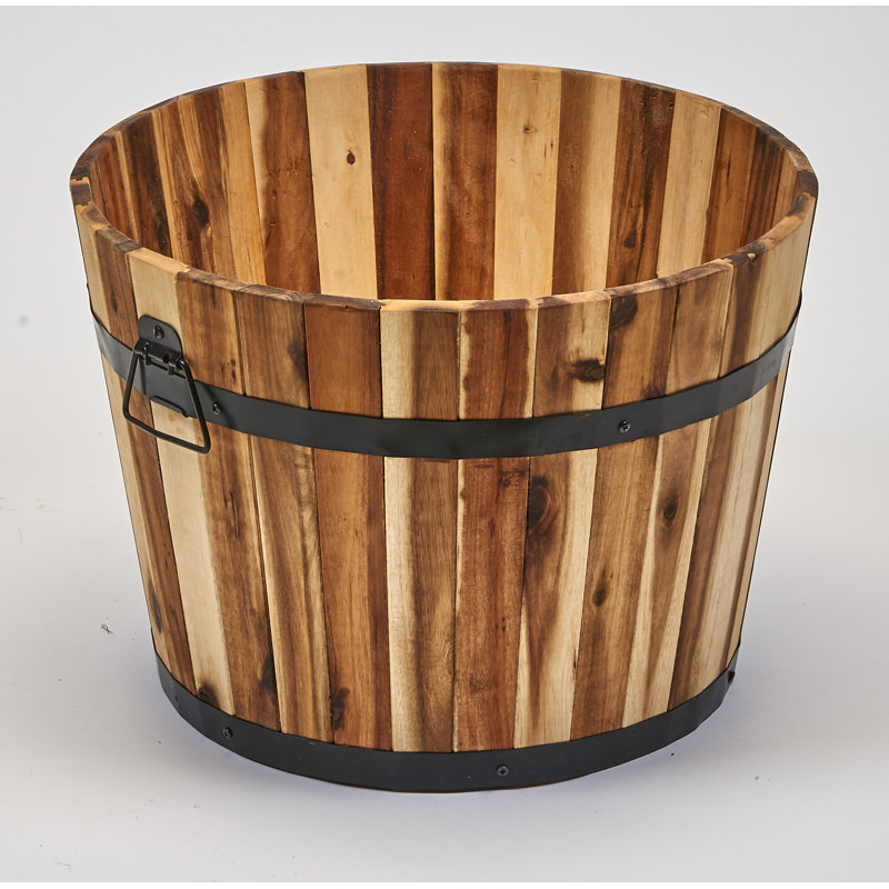 Maresova Wood Barrel Planter, 13" H x 18" W x 18" D, Natural