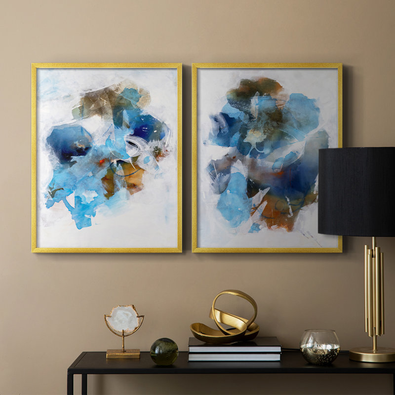 Impression encadrée «Misty Blue I-Premium» - prête à être accrochée - aucun clou requis - aucun clou requis, Doré