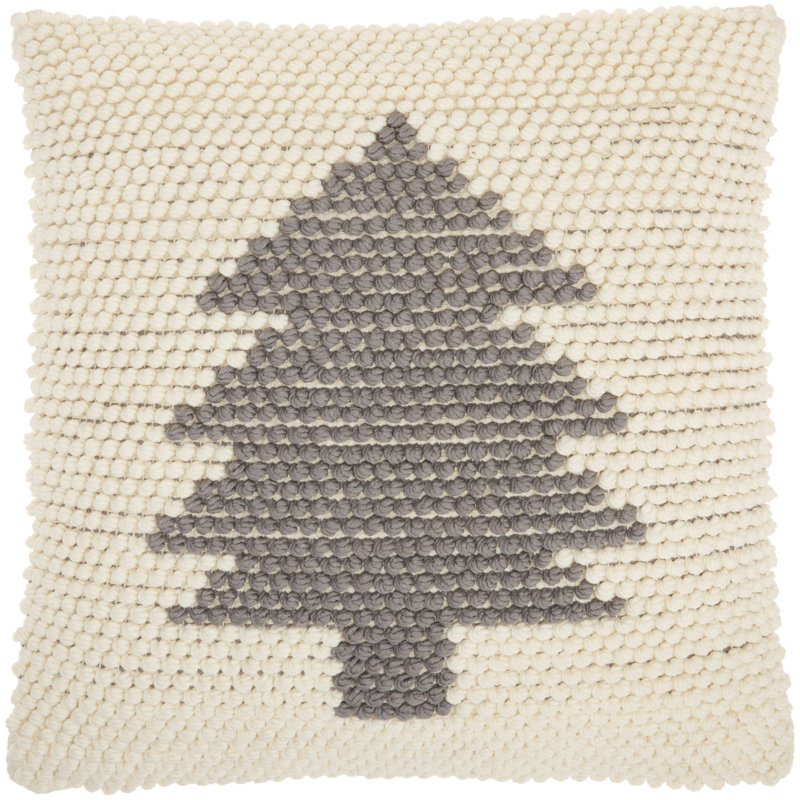 Appliqued Throw Pillow, Ivory/Gray