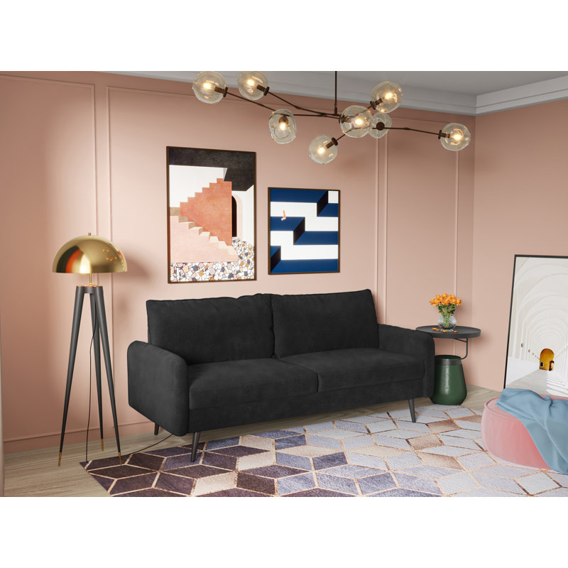 Elle-Jade Velvet Loveseat, Black Velvet, 33" H x 70" W x 30" D