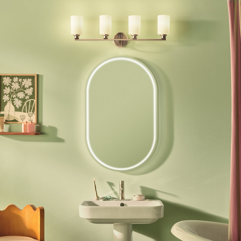 32.25" 4-Light Vanity Light with Fluted Glass, Bronze, Opal Etched