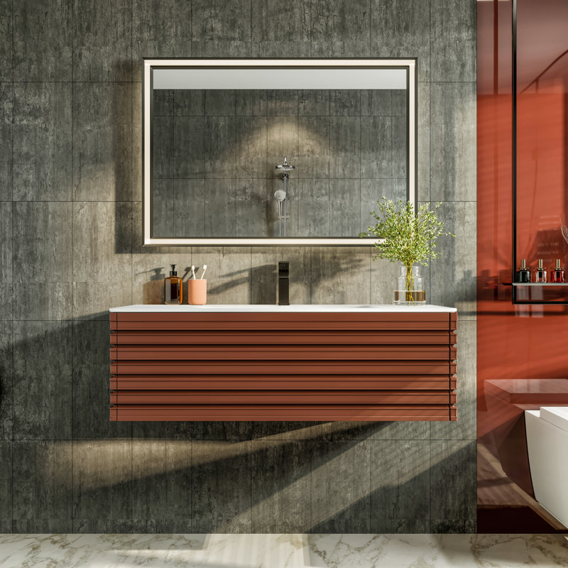Arnolec 42" W x 18.2" D x 18.2" H Wall-Mounted Single Bathroom Vanity, Terracotta