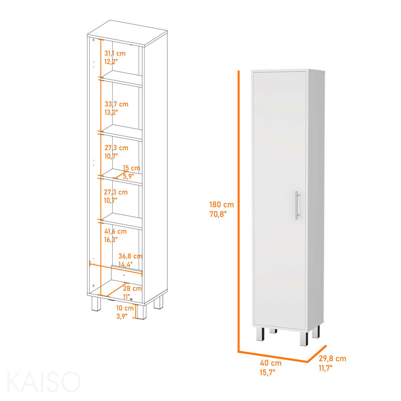 Grande armoire de rangement à 1 porte et 5 tablettes, Blanc