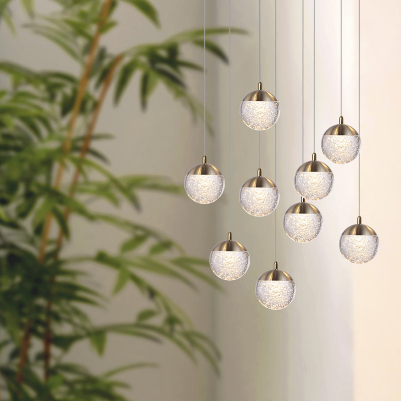 Heatherly 9 - Light Cluster Pendant, Brushed Brass