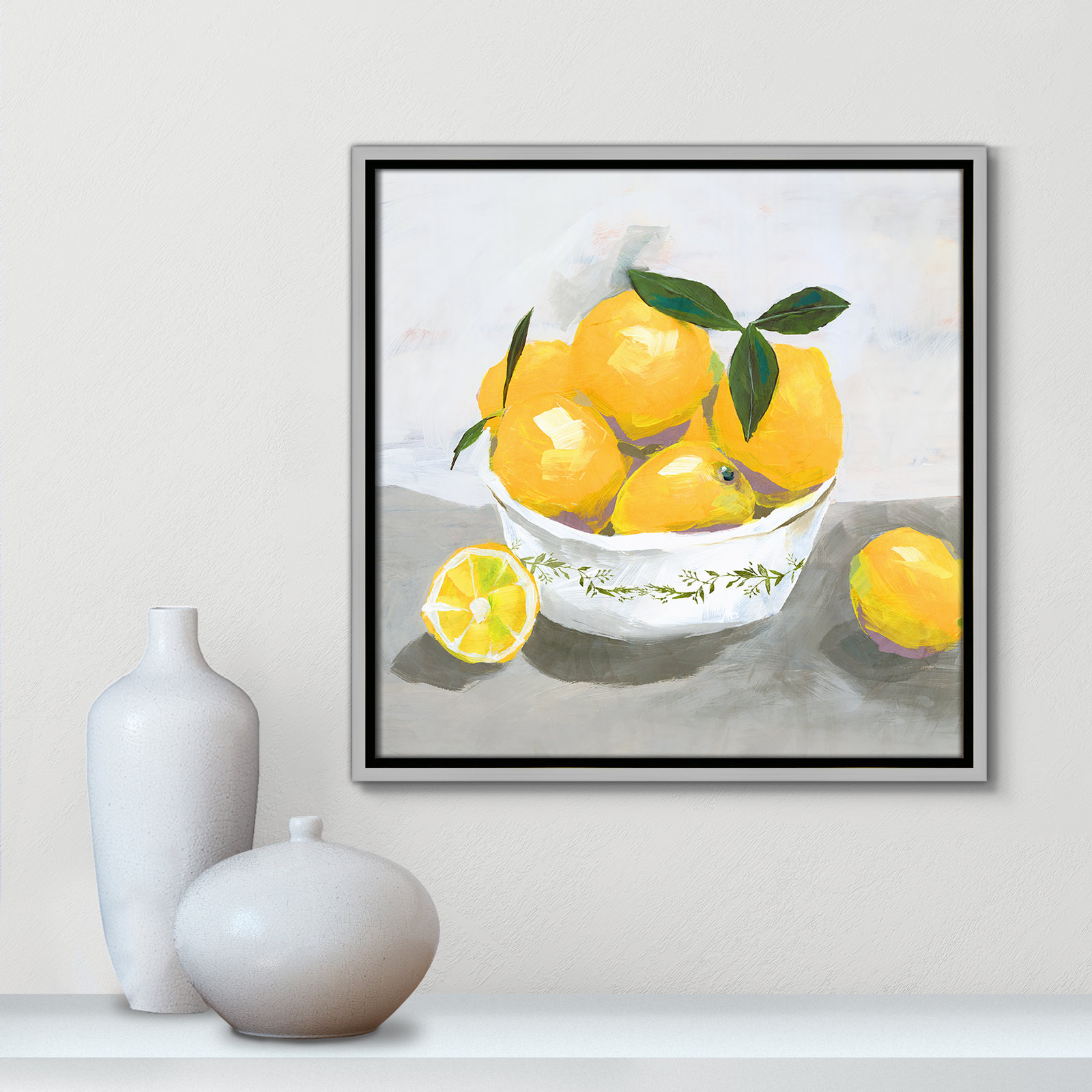 Hayons "Lemons" Painting by Isabelle Z, 17.5" H x 17.5" W x 2" D, Silver Framed Canvas