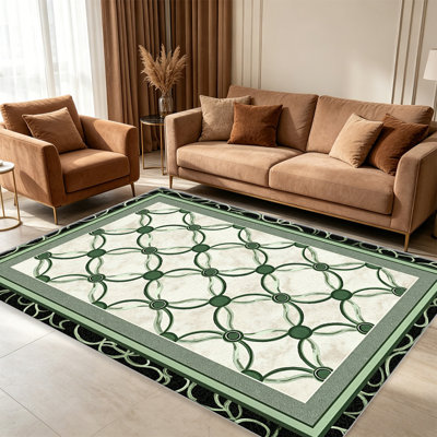 Tapis à carreaux géométriques verts - facile à nettoyer, lavable à la machine, doux et confortable; convient aux tapis de porte, aux cuisines, aux salons, aux chambres à coucher, aux couloirs et aux buanderies. Tapis facile à nettoyer et durable pour la décoration intérieure.