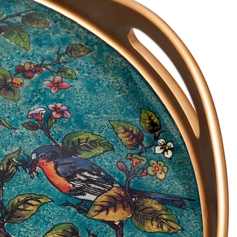 Floral Reverse-Painted Glass Tray