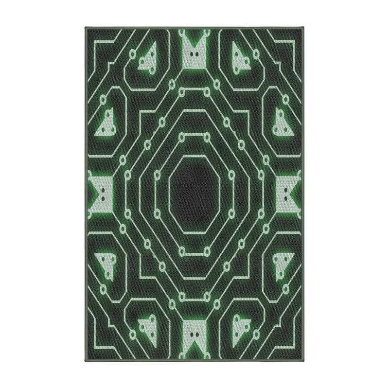 Tapis vert/noir à motifs, Rectangle 6 pi x 9 pi