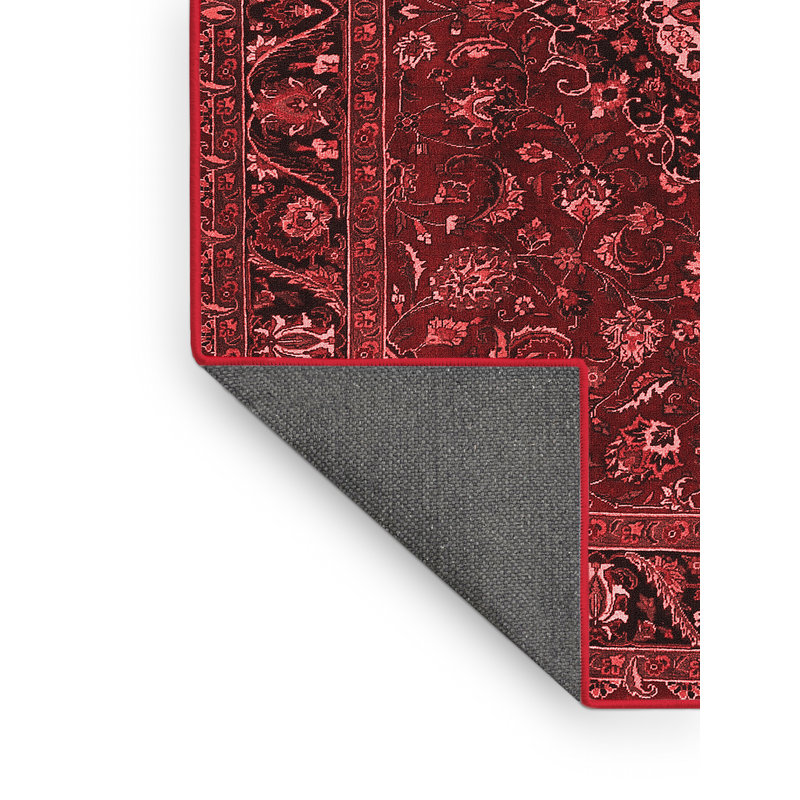 Tapis oriental en polyester / laine tissé à la machine en rouge / noir / brun, Rectangle 7 pi x 9 pi