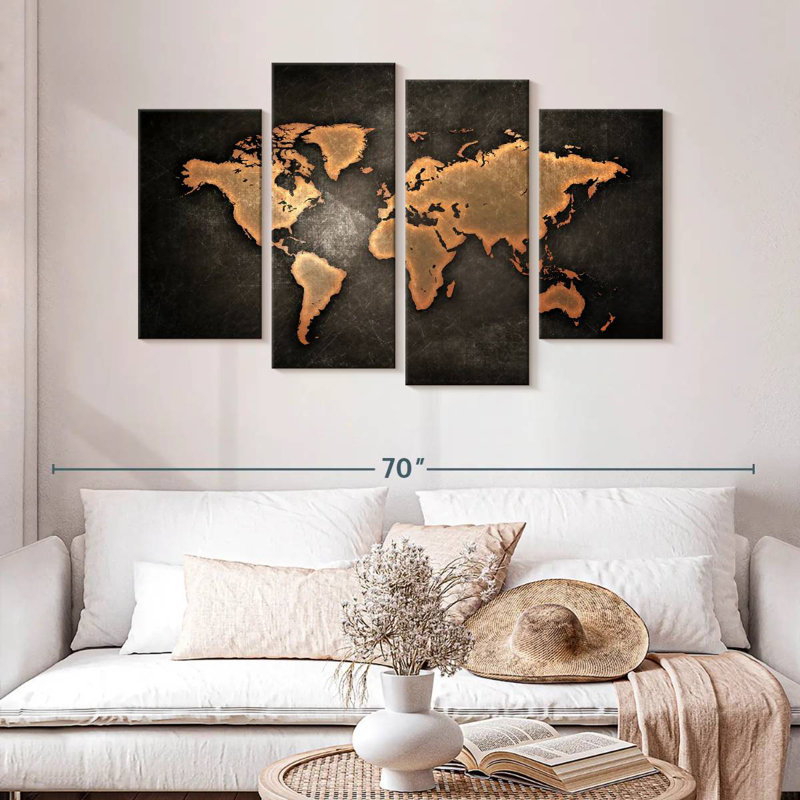 Carte du monde rétro Aliaz, H 32 po x l 52 po