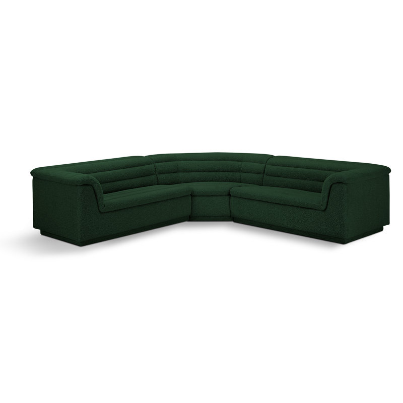 Iyon Upholstered L-Shaped Sectional Symmetrical, Green Boucle Fabric