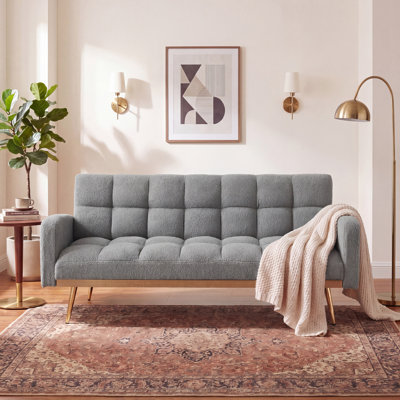 69 Inch Soft Teddy Fleece Adjustable Gray Sofa Bed, Multifunctional Couch for Living Room Bedroom Small Spaces
