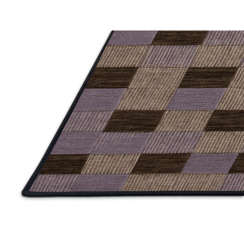 Tapis damier noir lavable à la machine, Rond 8 pi