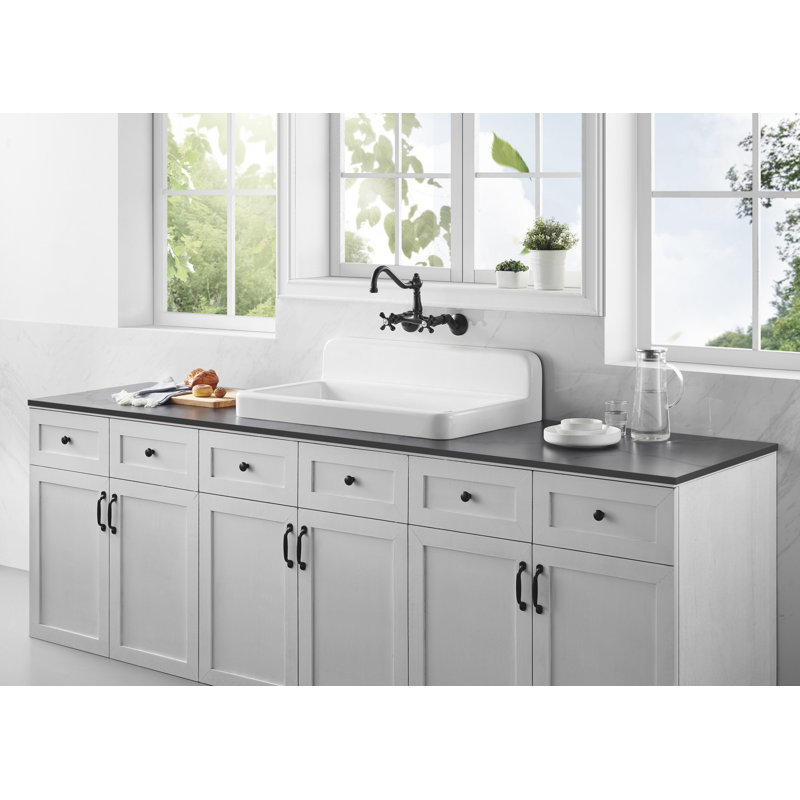 Kingston Brass Petra Galley 33-Inch x 19-Inch Cast Iron Wall Mount Kitchen Sink, 0 hole