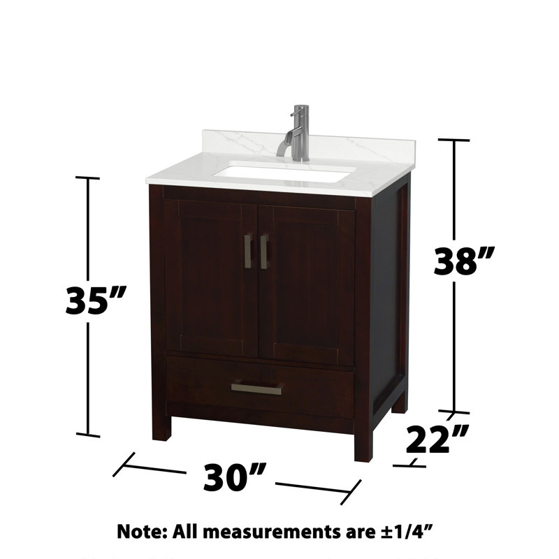 Sheffield 30" Freestanding Single Bathroom Vanity with Quartz Top with 24" Mirror, Brown, Chrome, Giotto Quartz
