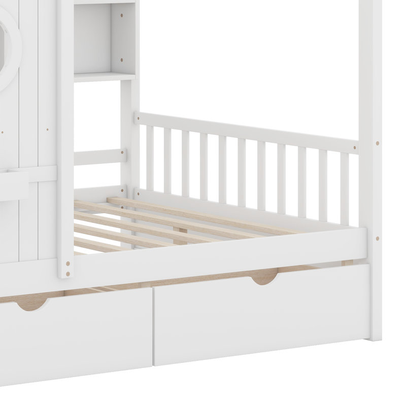Wooden House Bed, White, Full