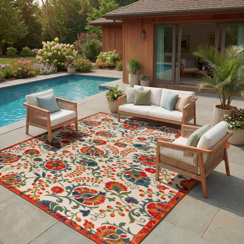 Tapis floral intérieur / extérieur Deka, Rectangle de 10 pi x 14 pi