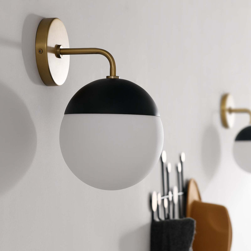 Applique murale 1 lumière Stellar en nickel poli opale, Laiton satiné