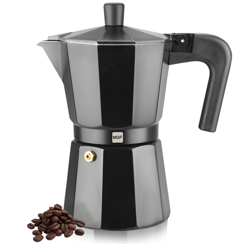 Magefesa Kenia Noir Stovetop Espresso Moka Pot, 12-Cup/20 oz, Italian Coffee Maker for Cuban Coffee, Extra-Thick Aluminum, Heat-Resistant Handle, Greca Coffee Maker