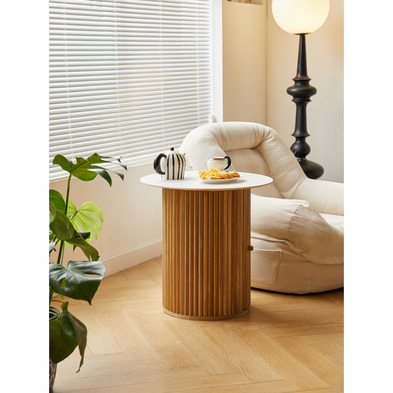 Table d'appoint en bois massif naturel Moxley, Blanc, Brun