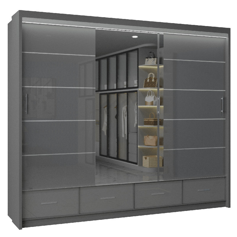 Desilets 2 Door Manufactured Wood Wardrobe, Grey, 220 cm H x 255 cm W x 66 cm D