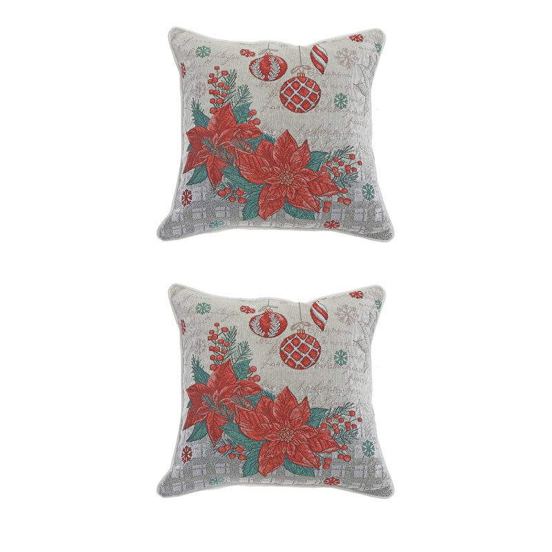 Coussin en tapisserie (poinsettia et ornements) (18 x 18) - ensemble de 2