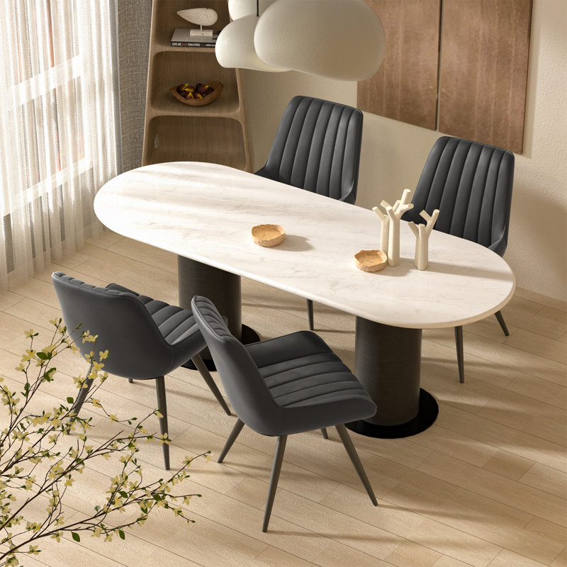 Black Upholstered Modern Dining Chairs with Metal Legs, Set of 2
