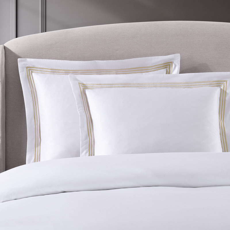 Triple Luxe Sateen Duvet Cover Set , White/Gold, King Duvet Cover + 2 King Shams