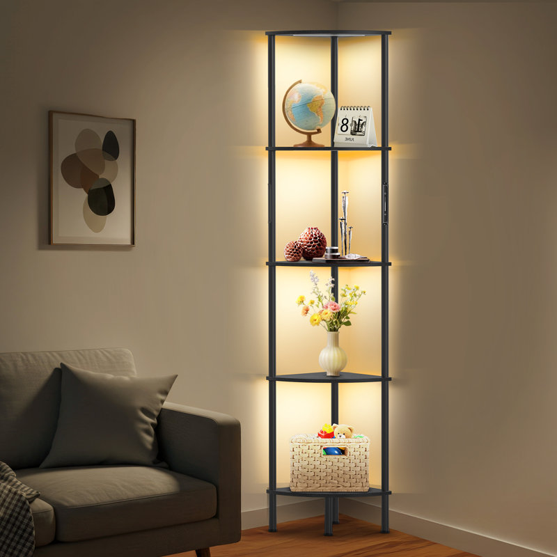 67" Floor Lamp with LED Lights, Touch & Remote Control, 3 Color Temperature, Dimmable Tall Corner Bookcase, Black
