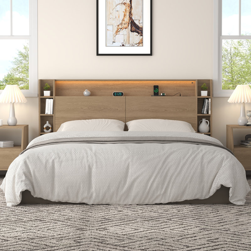 Bookcase Headboard, King, Natural