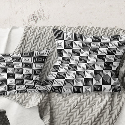 Monochrome Geometric Pattern XI - Mid-Century Modern Printed Throw Pillow