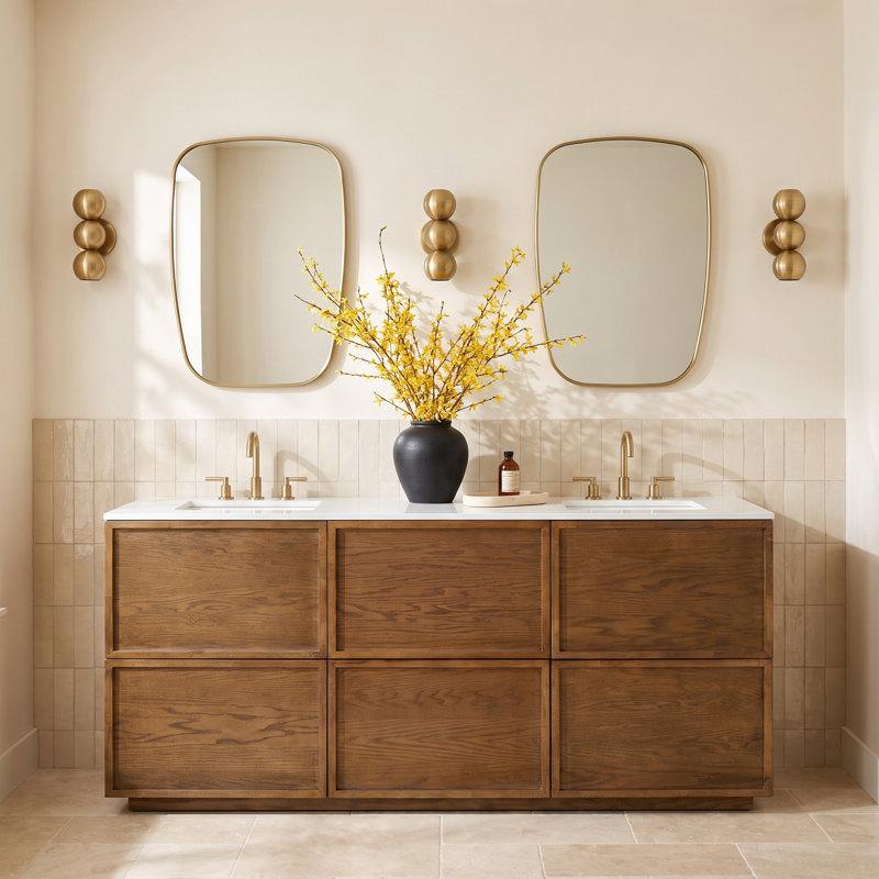 Zeus 72" Double Sink Vanity, Medium Oak