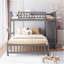 Lit superposé simple au-dessus d'un lit double en bois avec six tiroirs et tablettes flexibles, lit inférieur à roulettes, gris-1288011925
