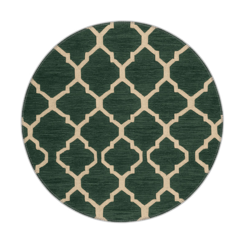 Trellis Green Indoor and Outdoor Area Rug, Round 5'