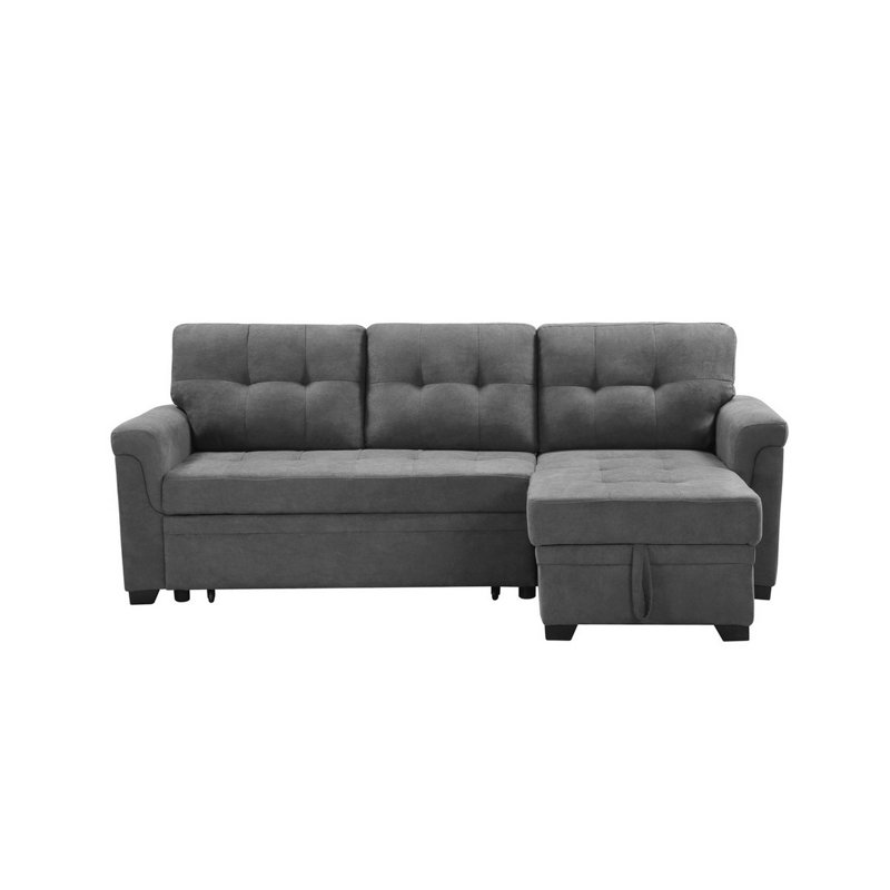 Upholstered L-Shaped Sectional, Dark Gray Linen Blend, Right Hand Facing