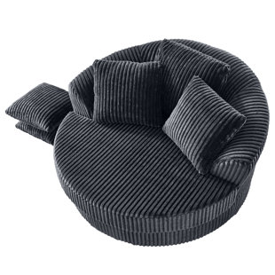 Modern Swivel Accent Chair, Gray Corduroy With 5 Pillows, Ideal For Living Spaces