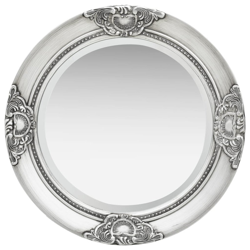 Gioia Wood Round Wall Mirror, Silver