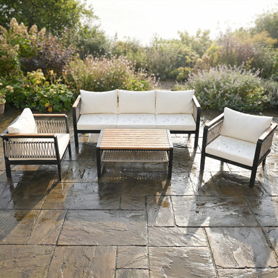 Ensemble de canapé de patio en bois d'acacia - Mobilier de conversation extérieur élégant avec coussins