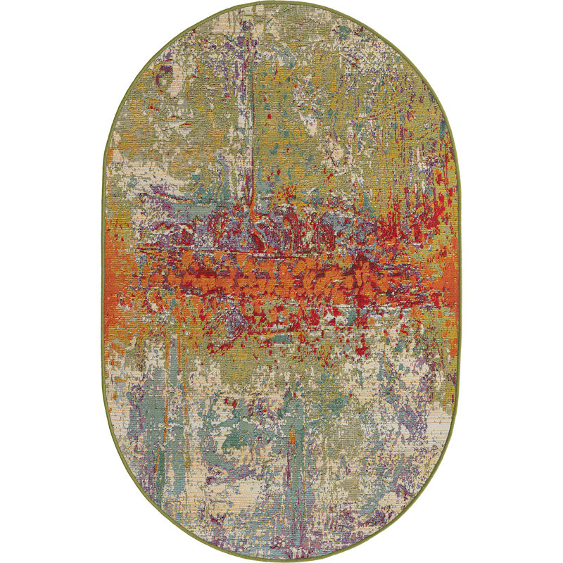 Trona Washable Abstract Indoor / Outdoor Rug, Oval 3'3" x 5'3"