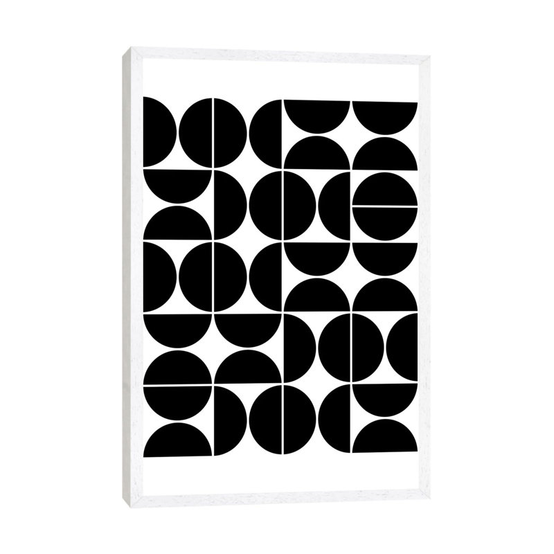 Mid Century Modern Geometric IV Black by The Old Art Studio - Print on Canvas, 101.6cm H x 66.04cm W x 3.81cm D, White Framed