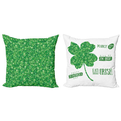 Irish Slogans and Sayings Shamrock Clover Leaves Luck Symbol Design 2 Piece Square Pillow Cover Set